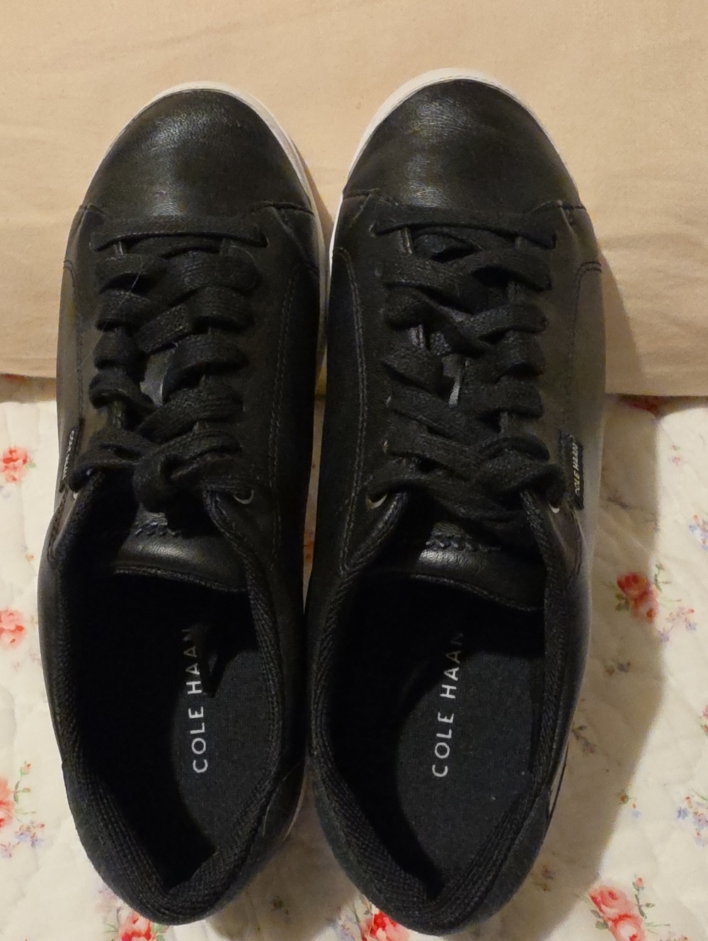 Cole Haan Black Leather Low-Top Sneakers with White Sole